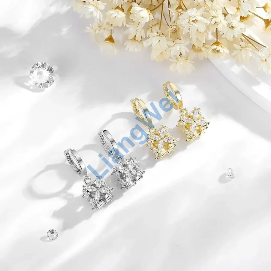 Floral Cluster Drop Hoop Earrings