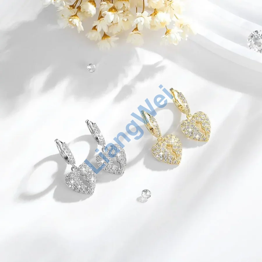 Round Pave-Look Drop Hoop Earrings