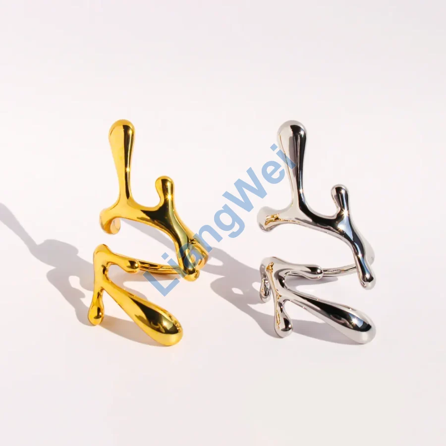 Two-Tone Sculptural Branch Ring Set