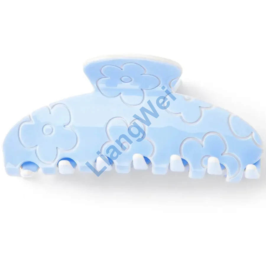 Pale Blue Floral Outline Hair Claw