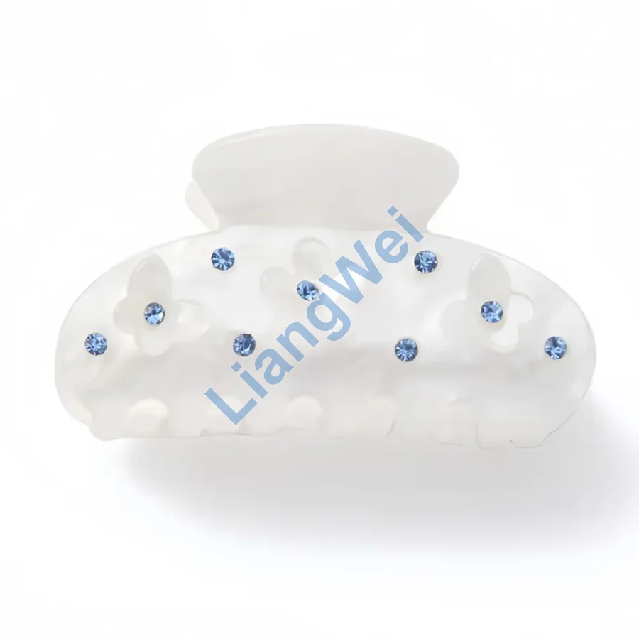 White Marble-Look Blue Accent Hair Claw