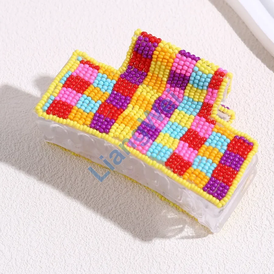 Multicolor Checkerboard Beaded Hair Claw