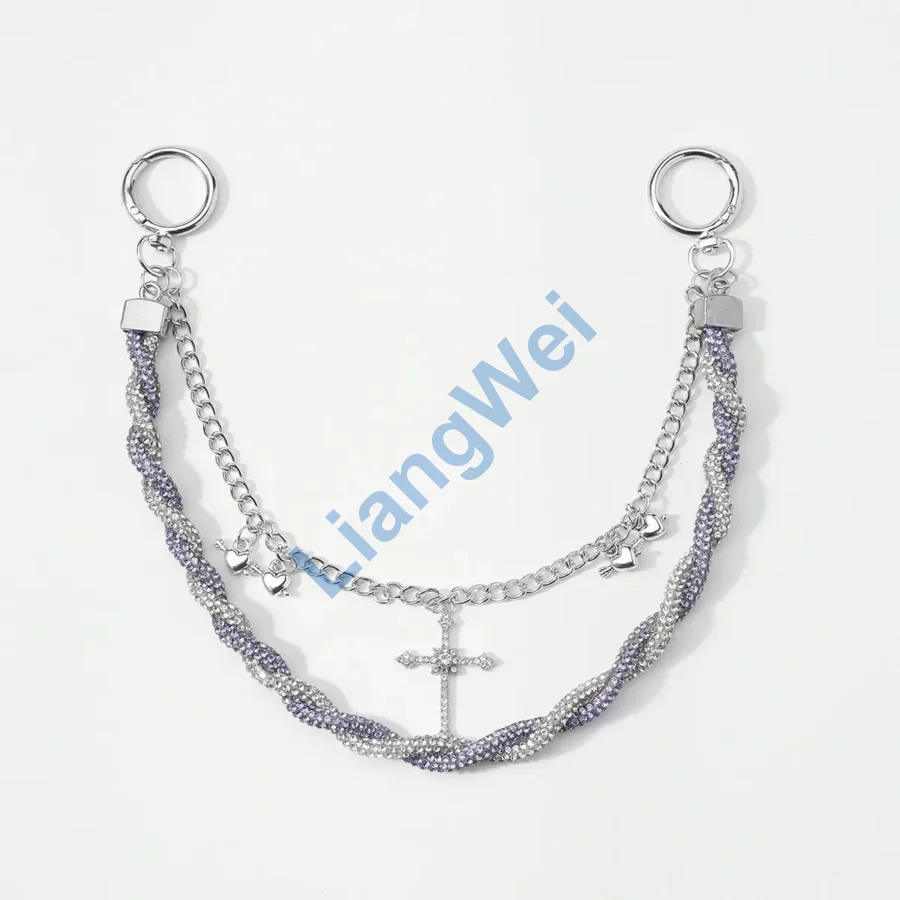 Silver-Tone Layered Cross Charm Chain