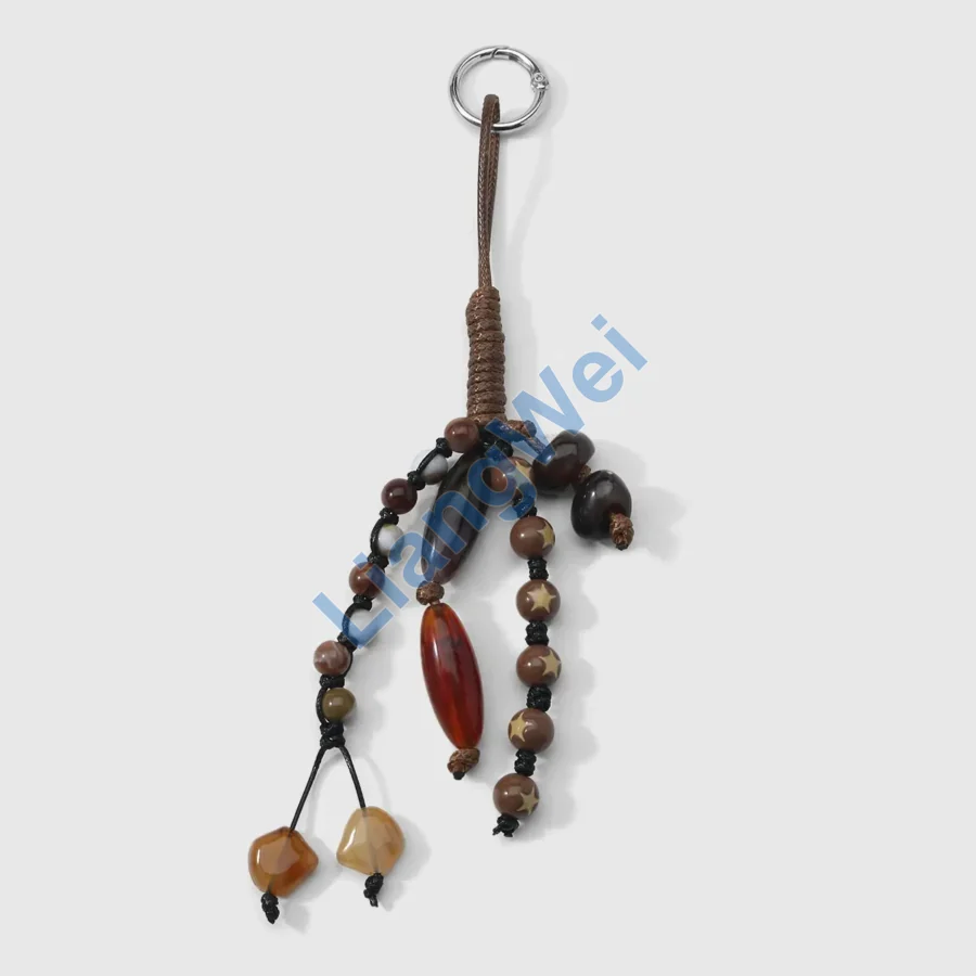 Brown Beaded Tassel Bag Charm