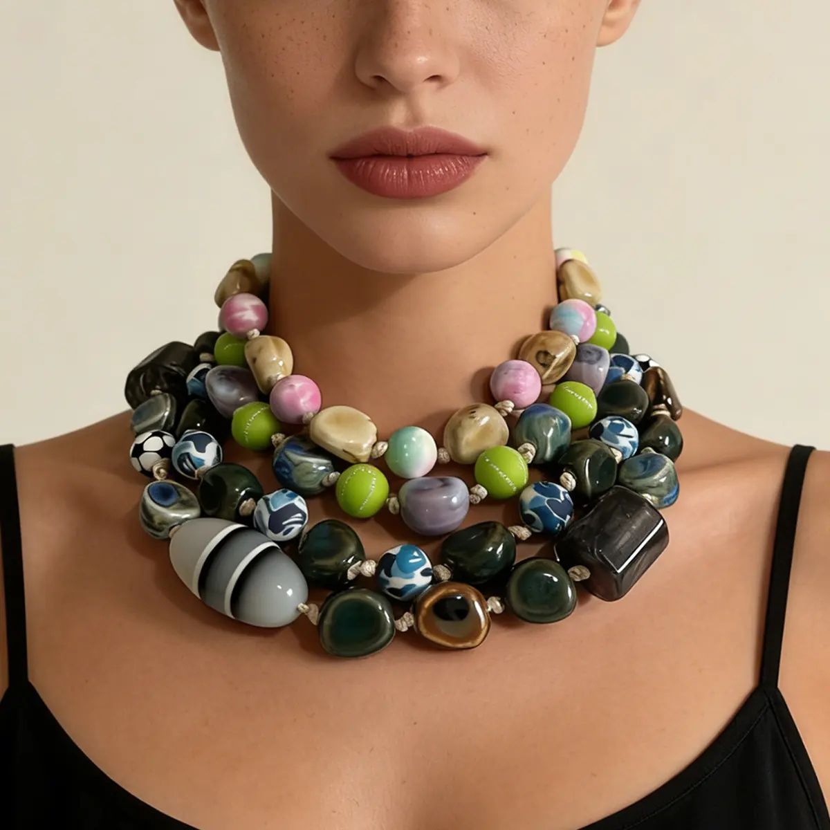 Fashion Resin & Beaded Necklace Design 005 styled or worn view