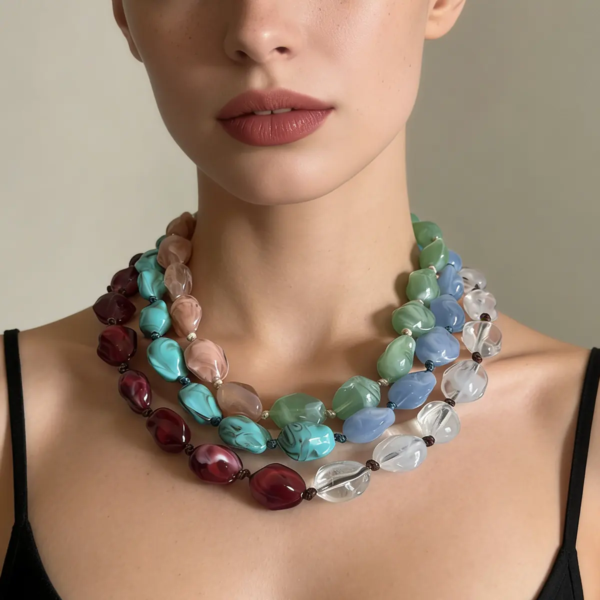 Fashion Resin & Beaded Necklace Design 006 styled or worn view