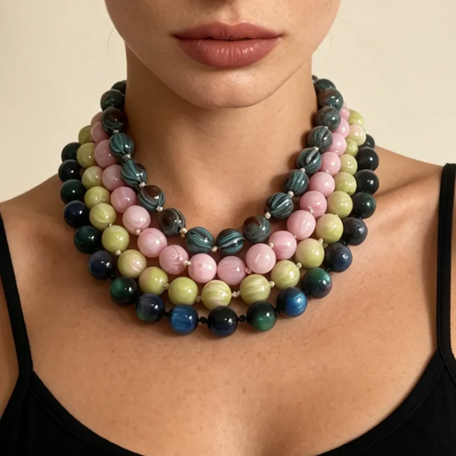 Fashion Resin & Beaded Necklace Design 007 styled or worn view