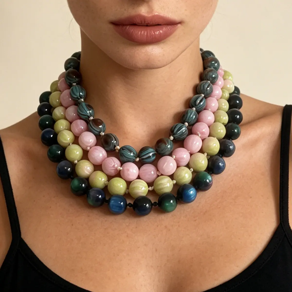 Fashion Resin & Beaded Necklace Design 007 styled or worn view