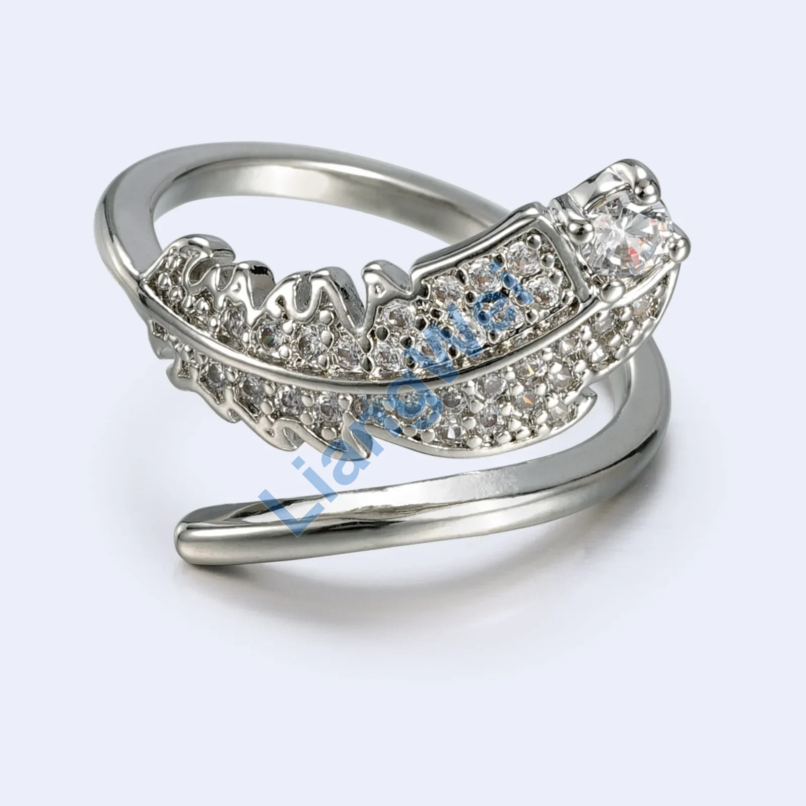 Wave and Ribbon Stone-Look Silver-Tone Open Ring