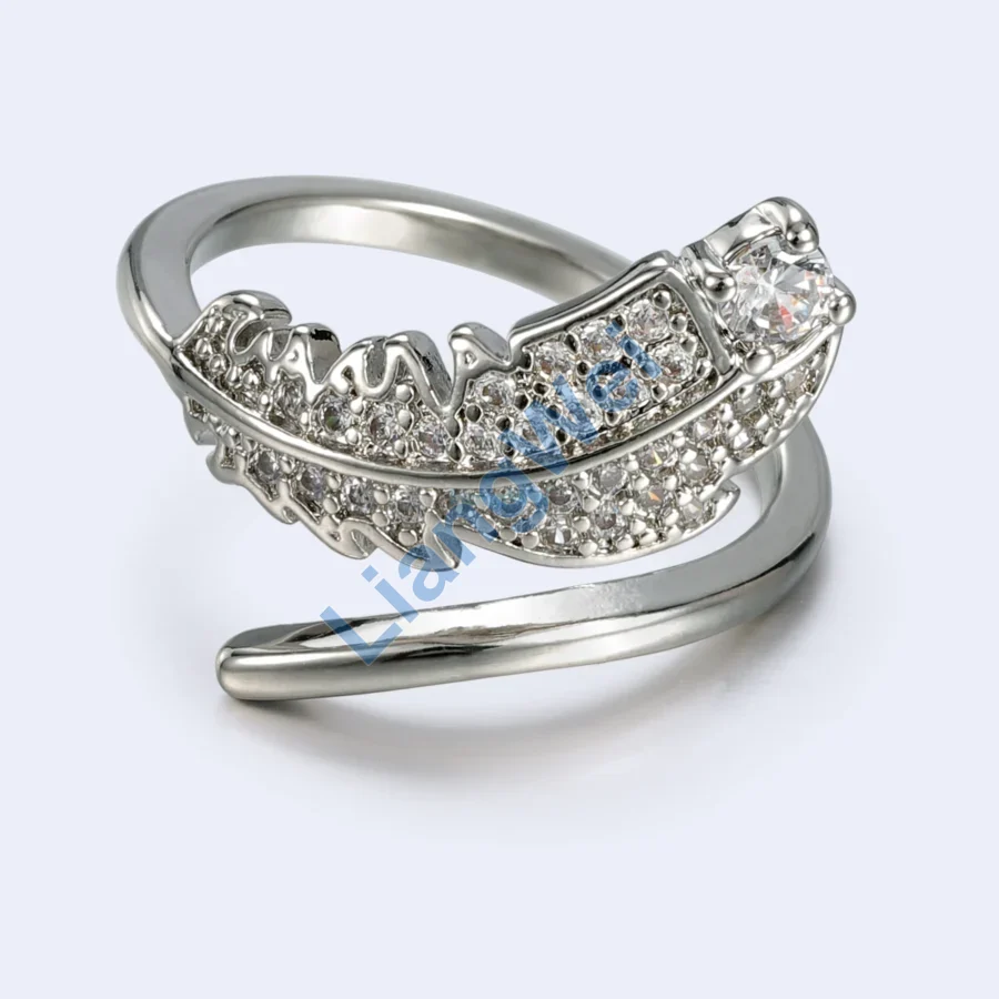 Wave and Ribbon Stone-Look Silver-Tone Open Ring