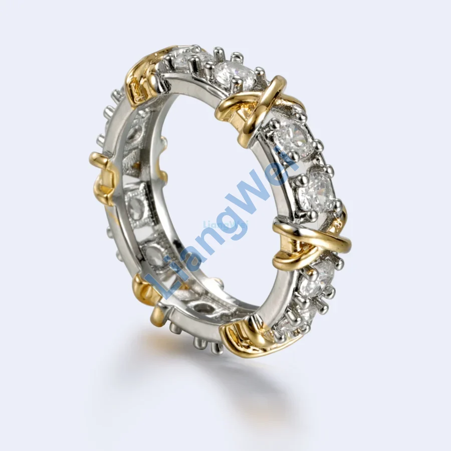 Two-Tone Cross-Link Stone-Look Ring