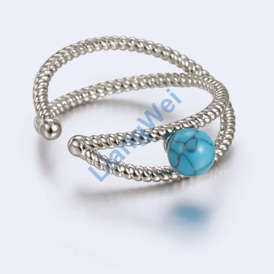 Turquoise-Color Orb Coil Open Ring