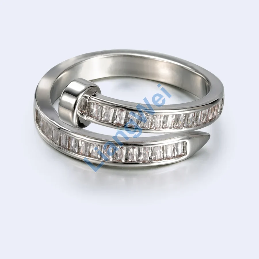 Twin-Row Baguette Silver-Tone Open Ring