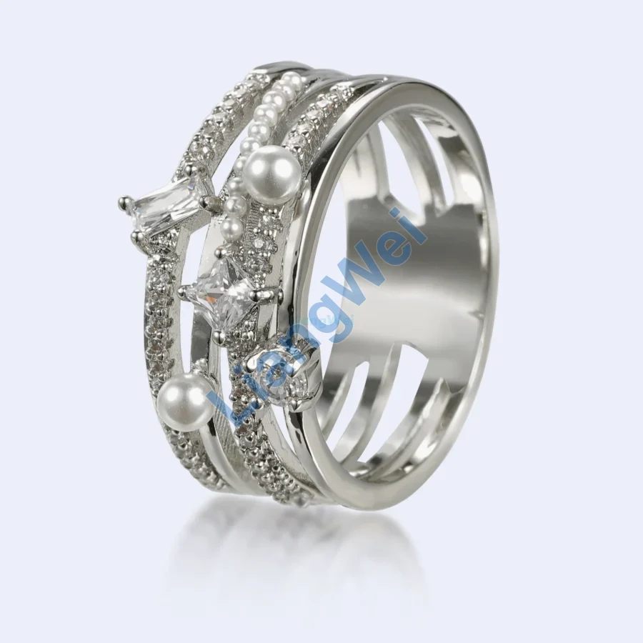 Pearl-Look Bow Silver-Tone Statement Ring
