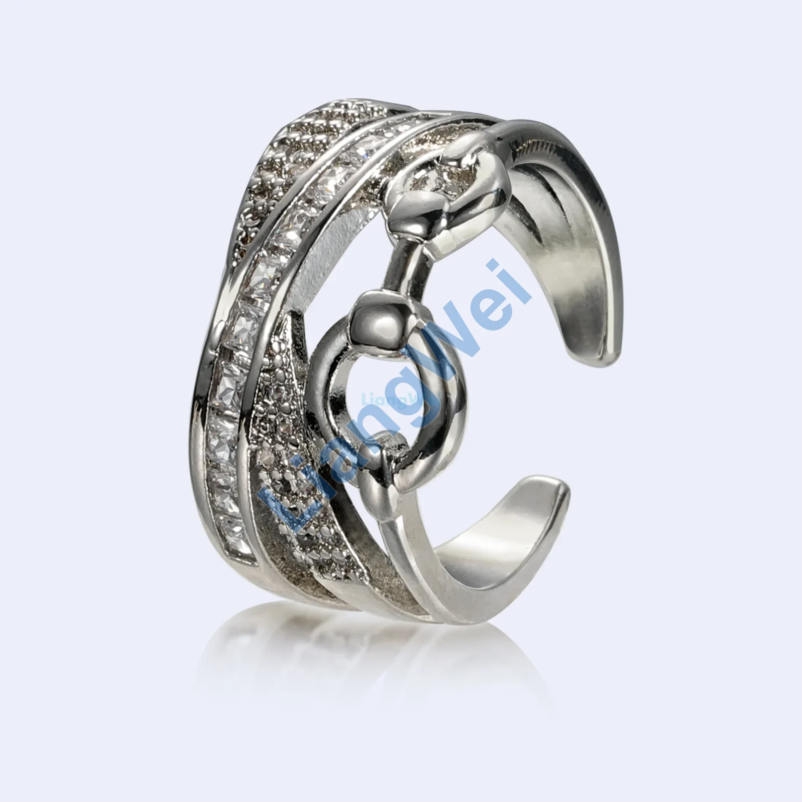 Loop-Link Stone-Look Silver-Tone Open Ring