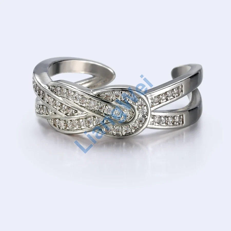 Infinity-Ribbon Stone-Look Silver-Tone Open Ring