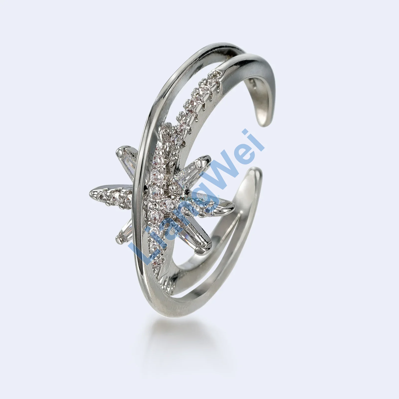 Starburst Stone-Look Silver-Tone Open Ring