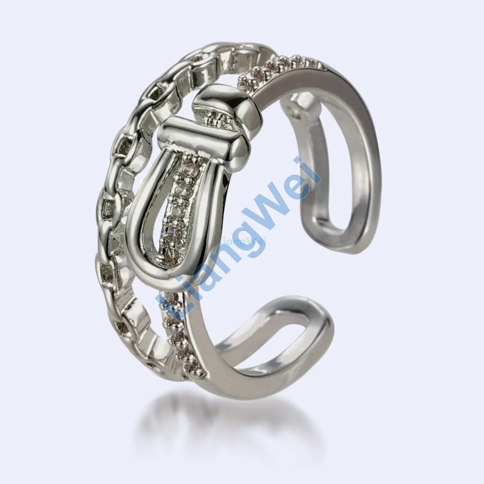 Chain-Link Buckle Silver-Tone Open Ring