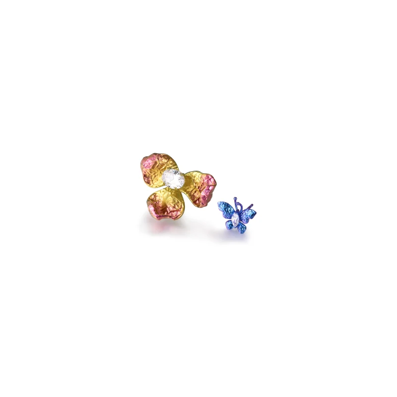 Asymmetric Floral Butterfly Titanium Earrings