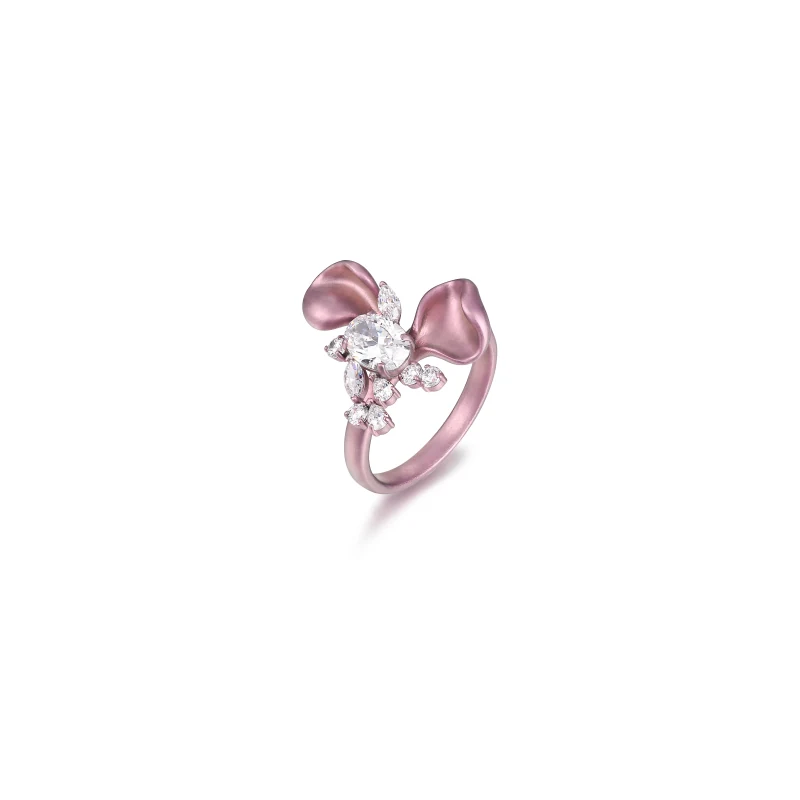 Crystal Floral Titanium Ring