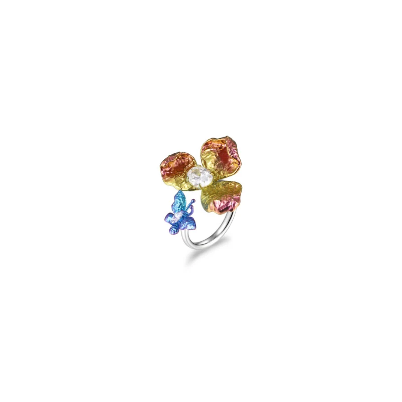 Color-Treated Floral Titanium Ring