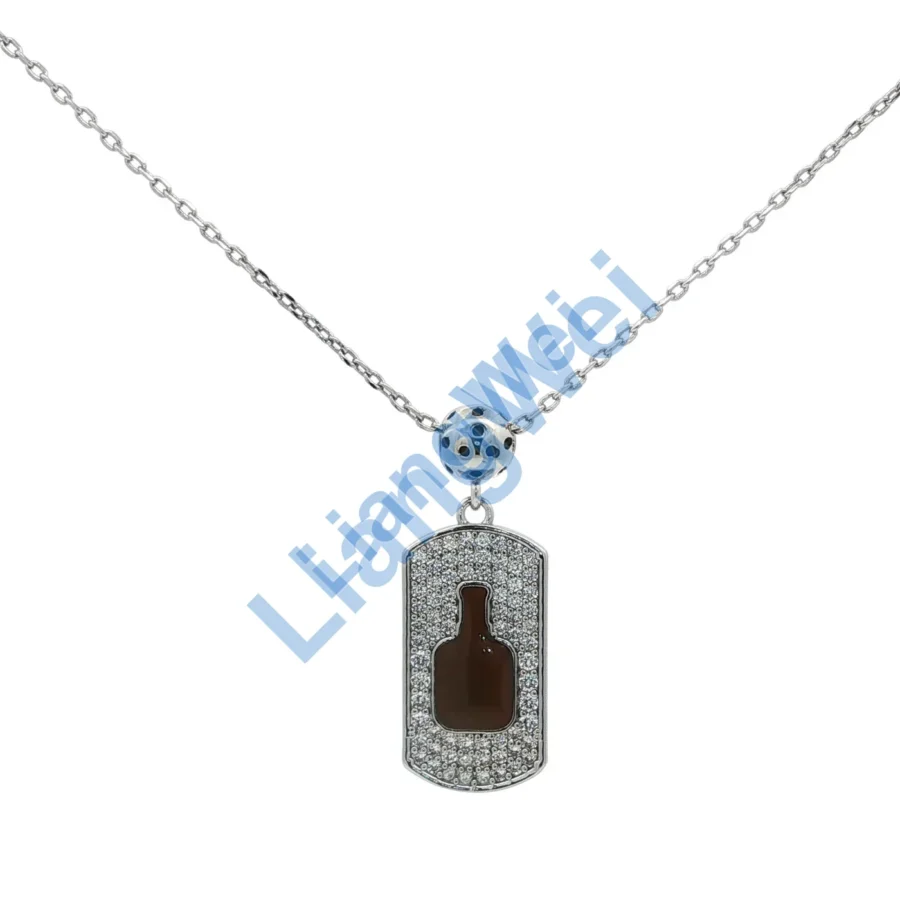 Paved-Look Bottle Tag Pendant Necklace