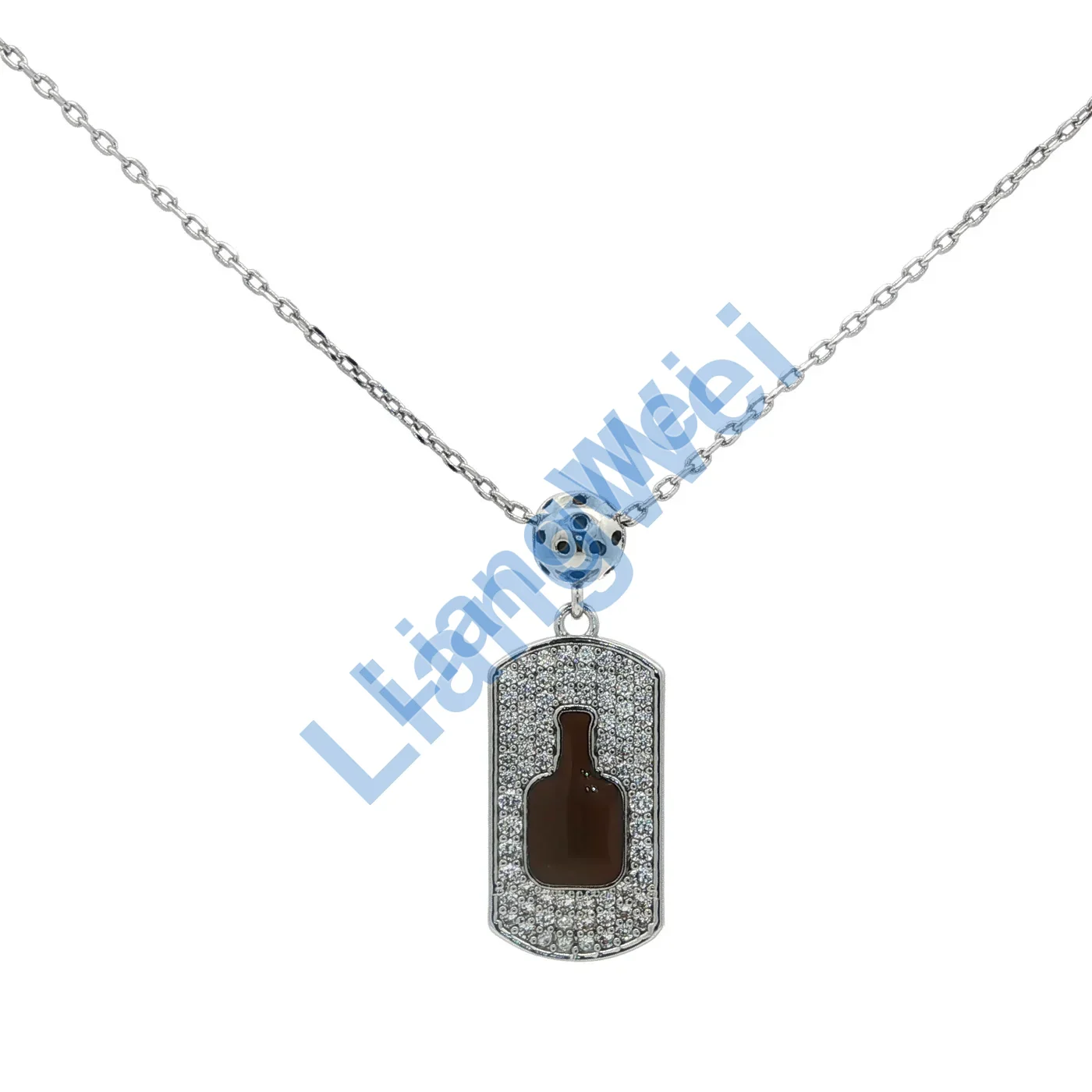 Paved-Look Bottle Tag Pendant Necklace