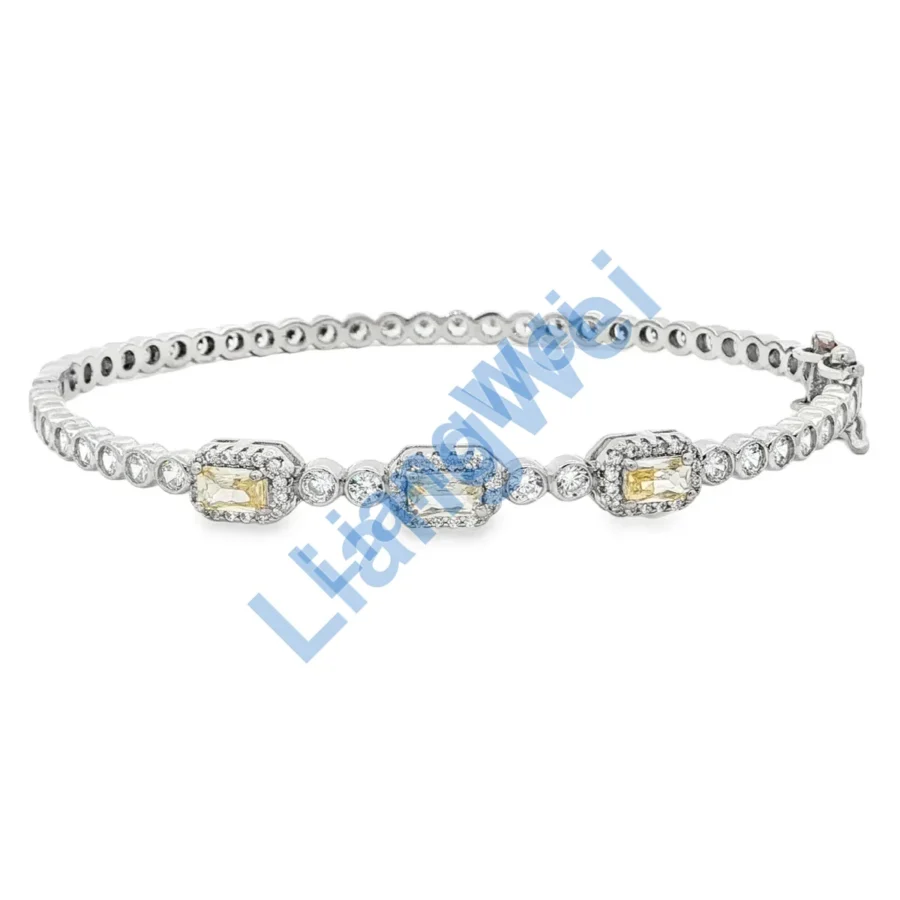 Three Emerald-Cut Halo Station Bracelet