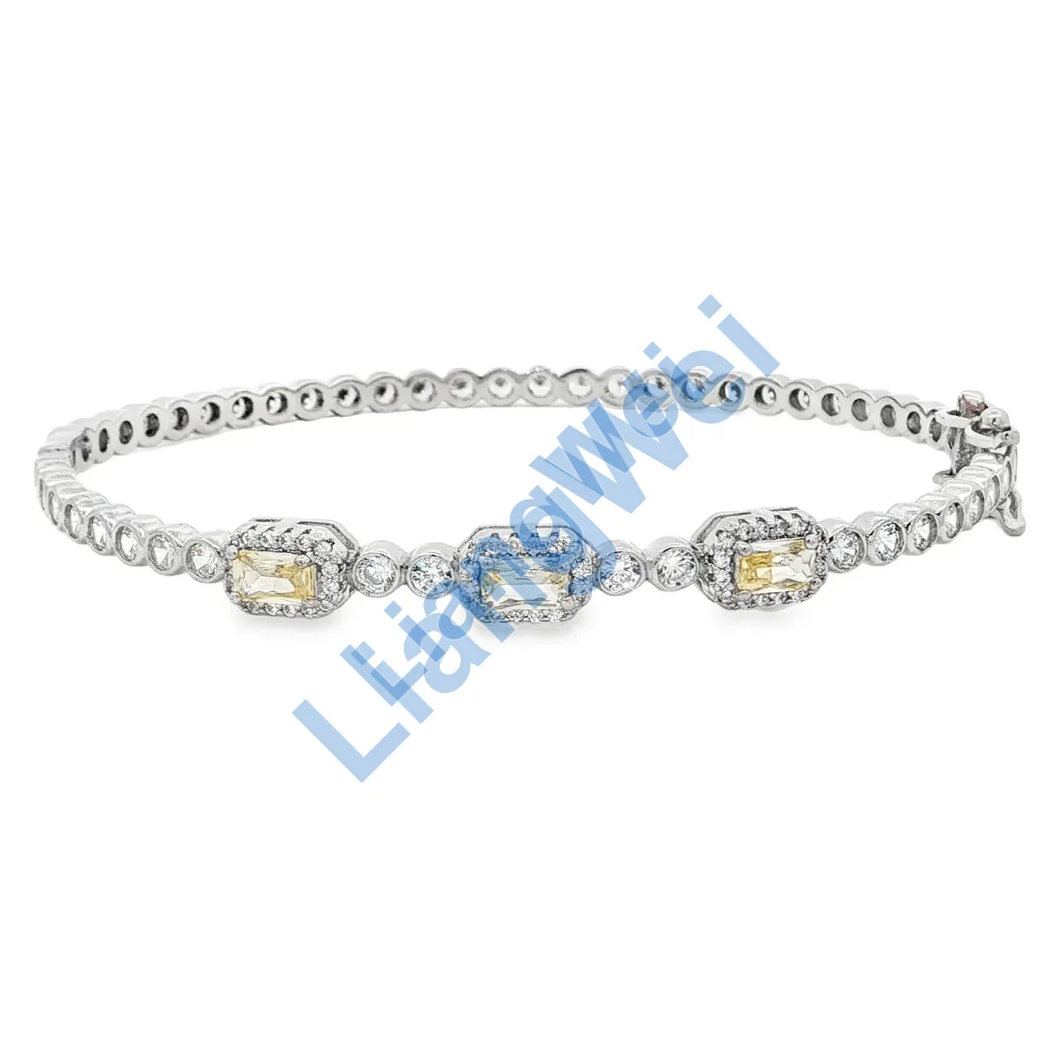 Three Emerald-Cut Halo Station Bracelet