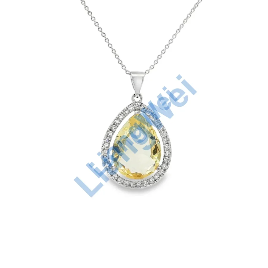 Yellow Teardrop Halo Pendant Necklace